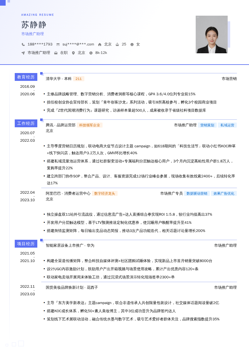 市场推广助理简历模板