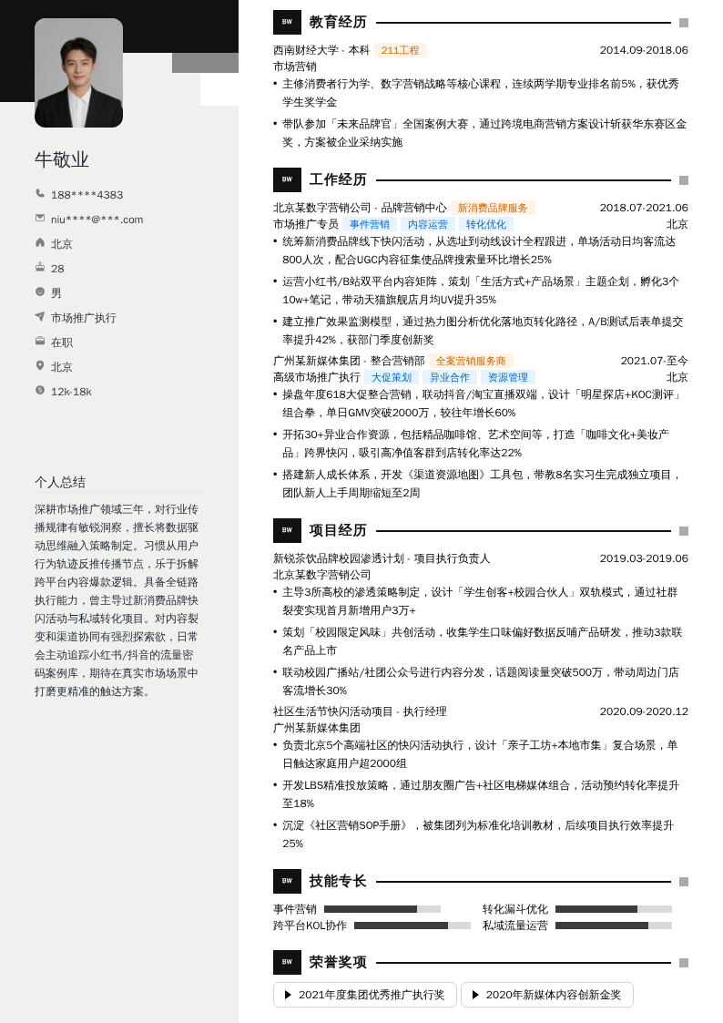 市场推广执行简历模板