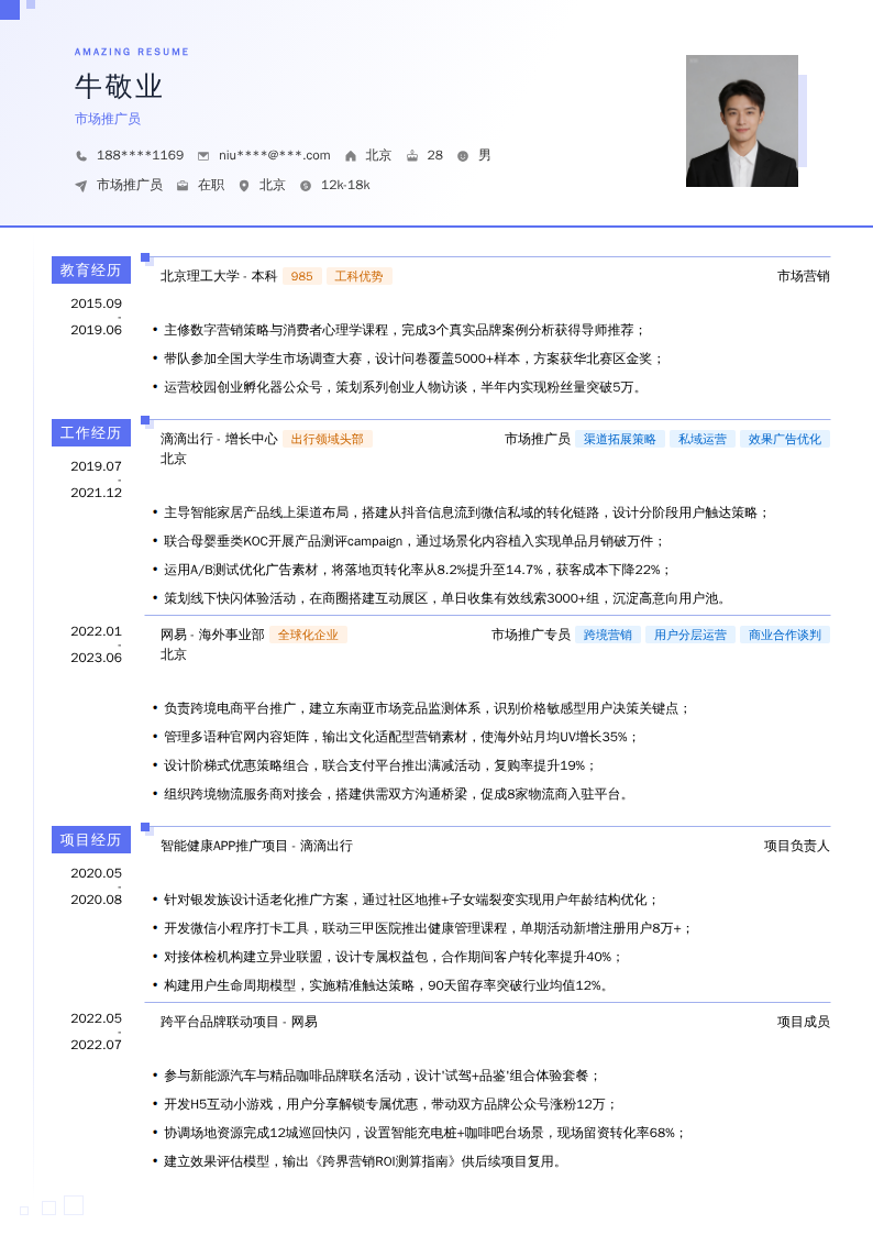 市场推广员简历模板