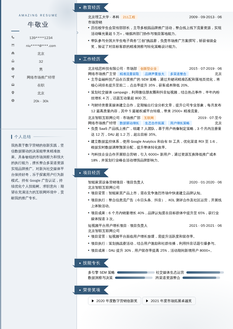 网络市场推广经理简历模板