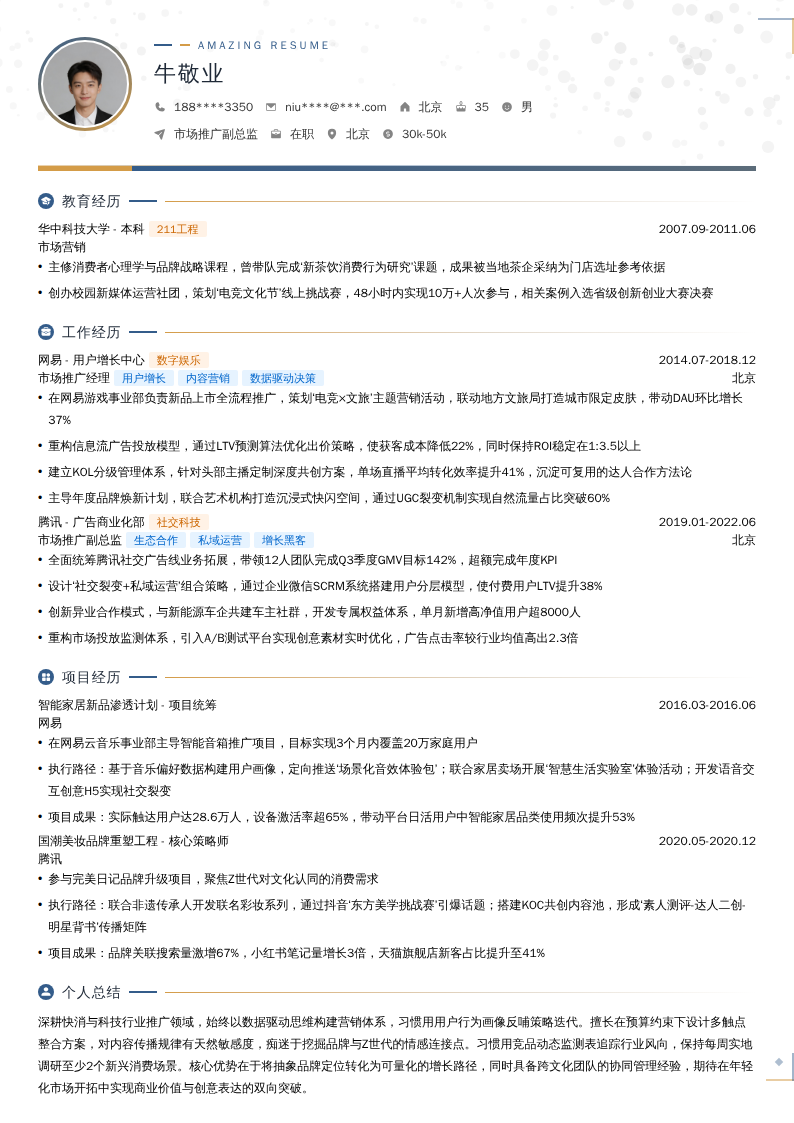 市场推广副总监简历模板