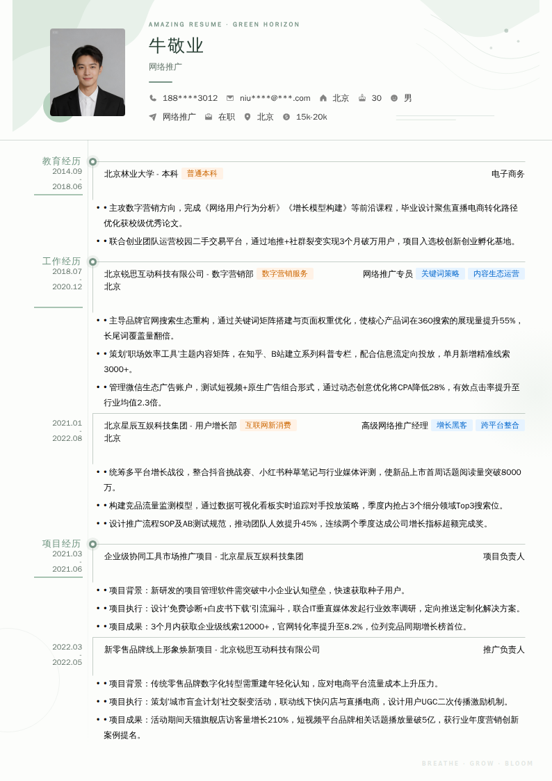 网络推广简历模板