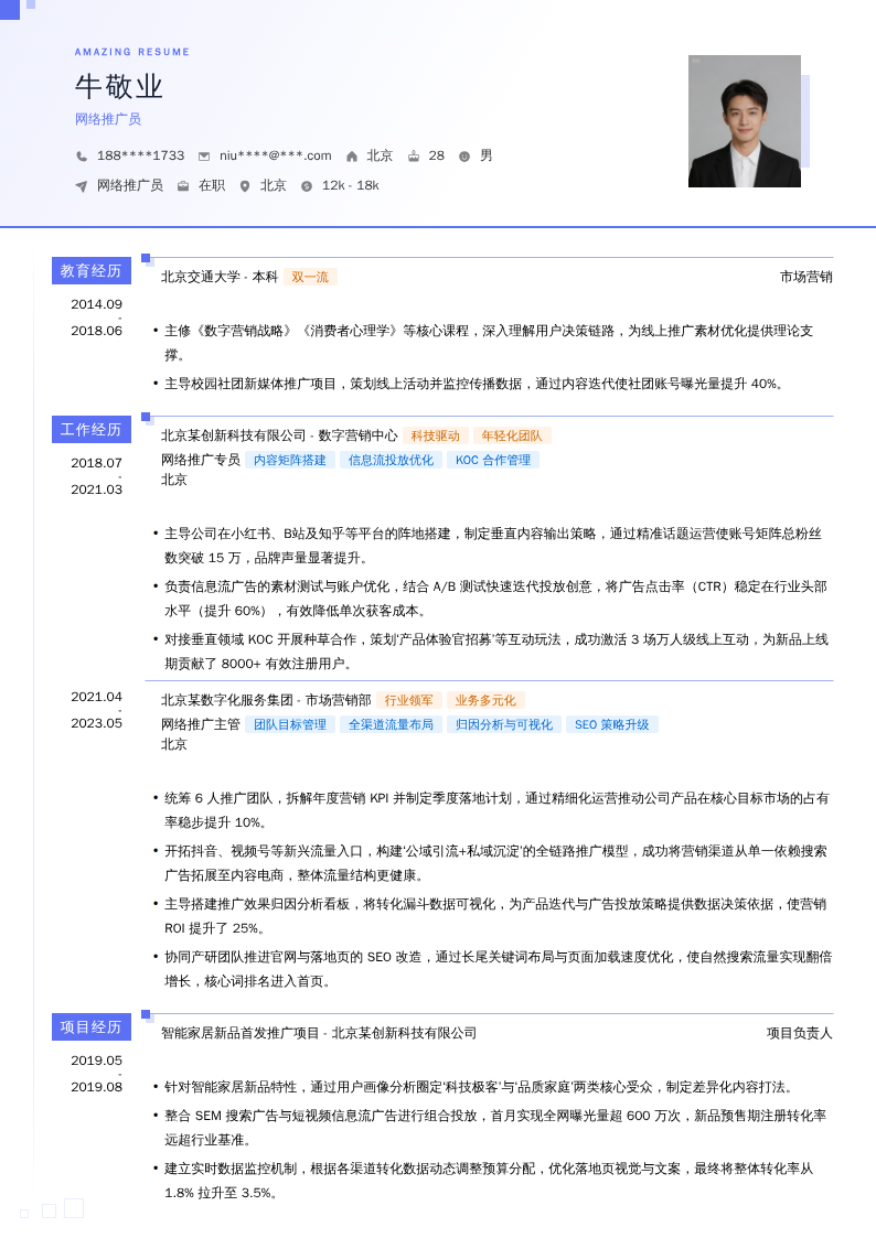 网络推广员简历模板