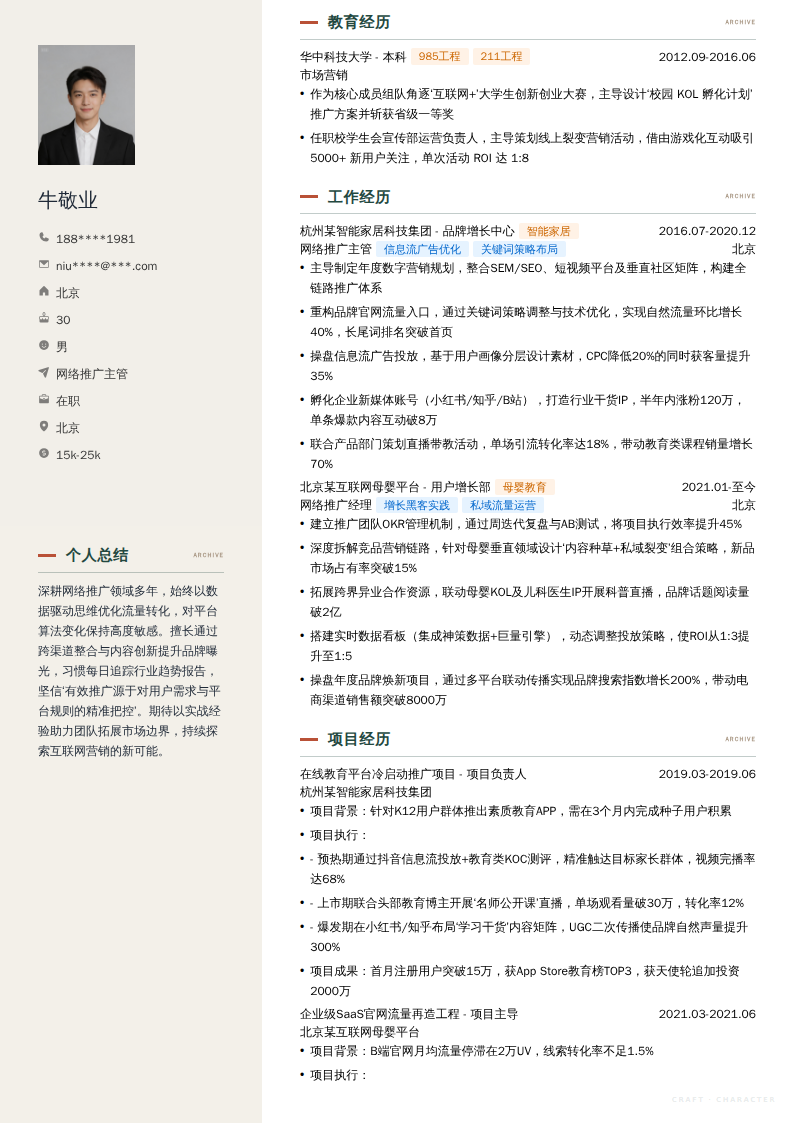 网络推广主管简历模板