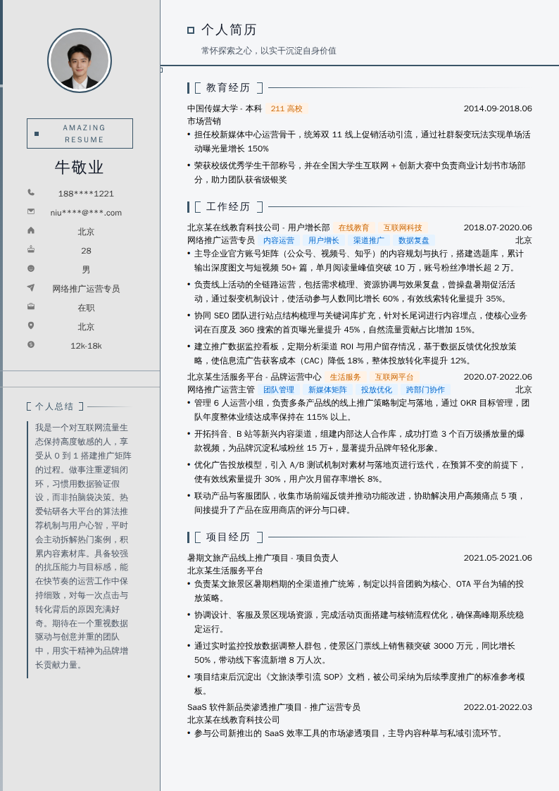 网络推广运营专员简历模板