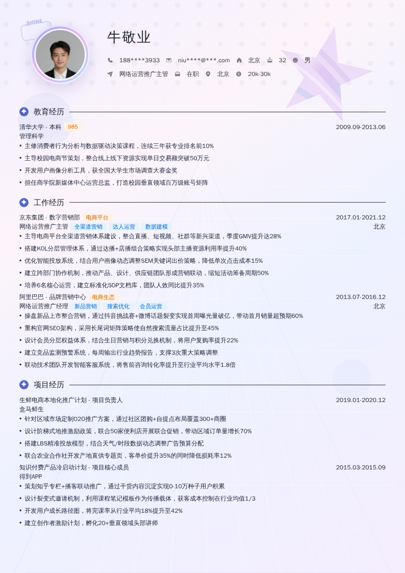 网络运营推广主管简历模板