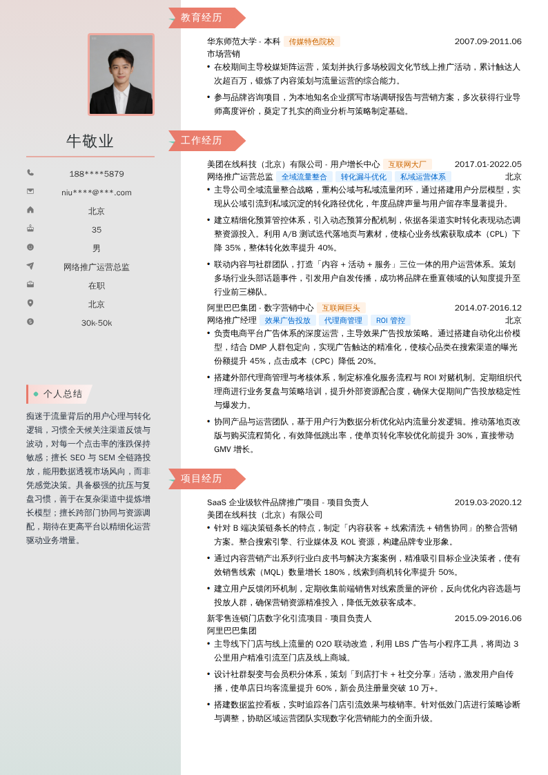 网络推广运营总监简历模板