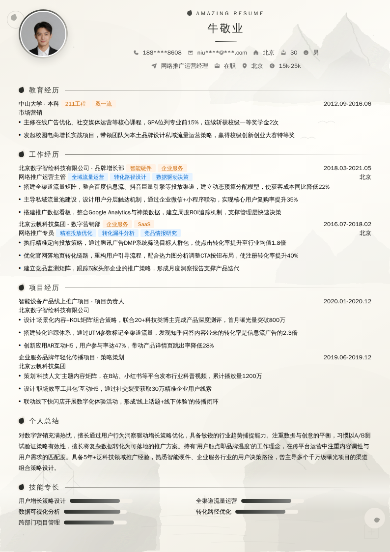 网络推广运营经理简历模板