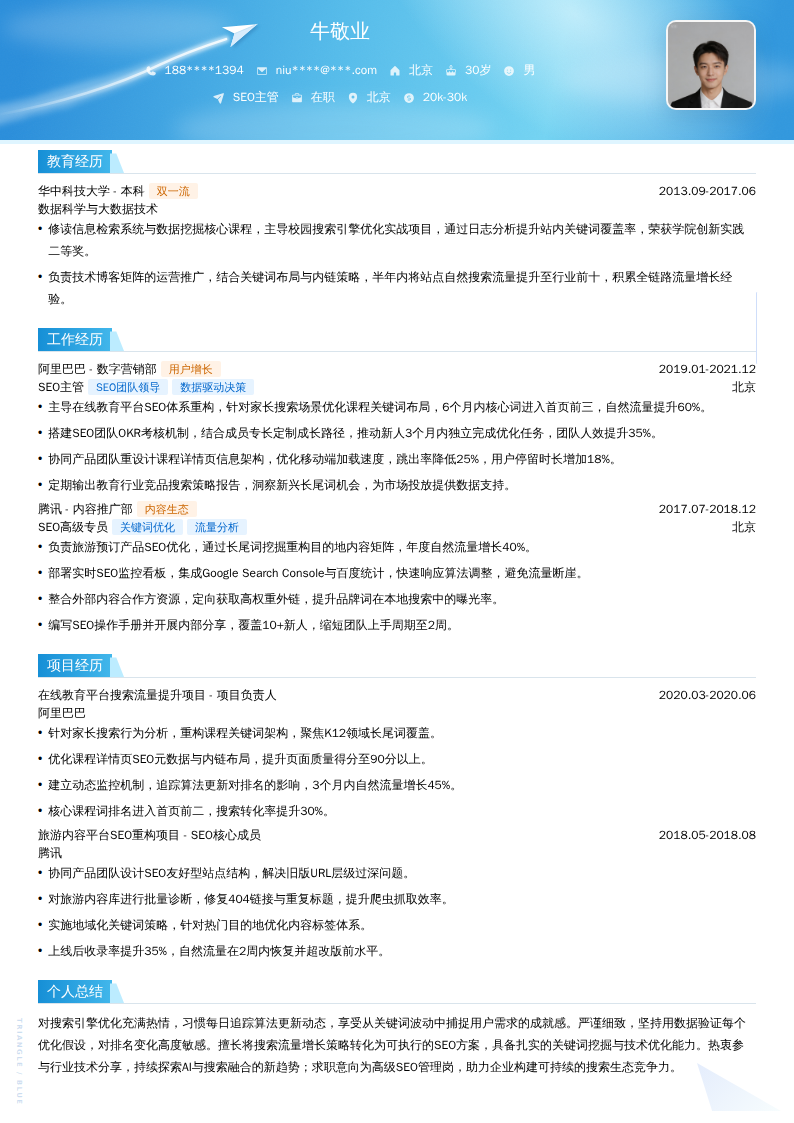 SEO主管简历模板