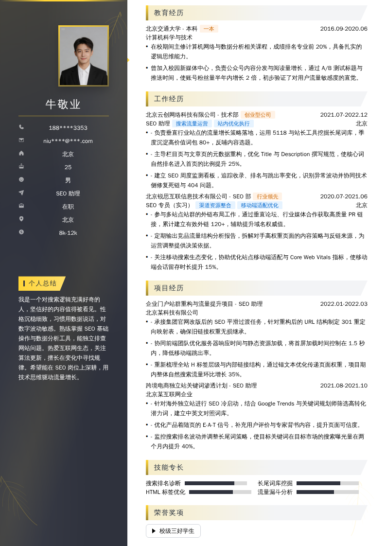 SEO助理简历模板