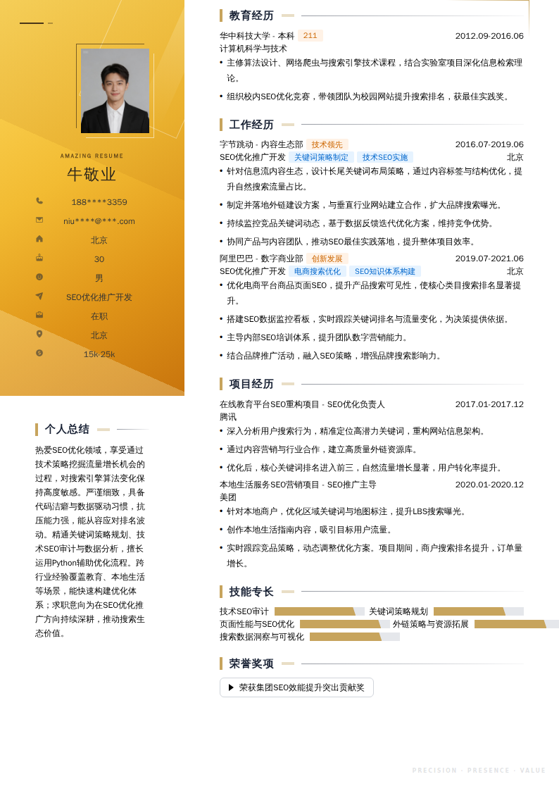SEO优化推广开发简历模板