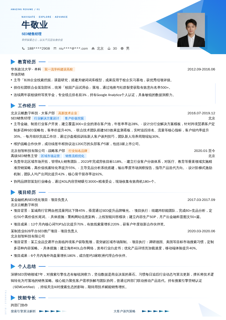 SEO销售经理简历模板