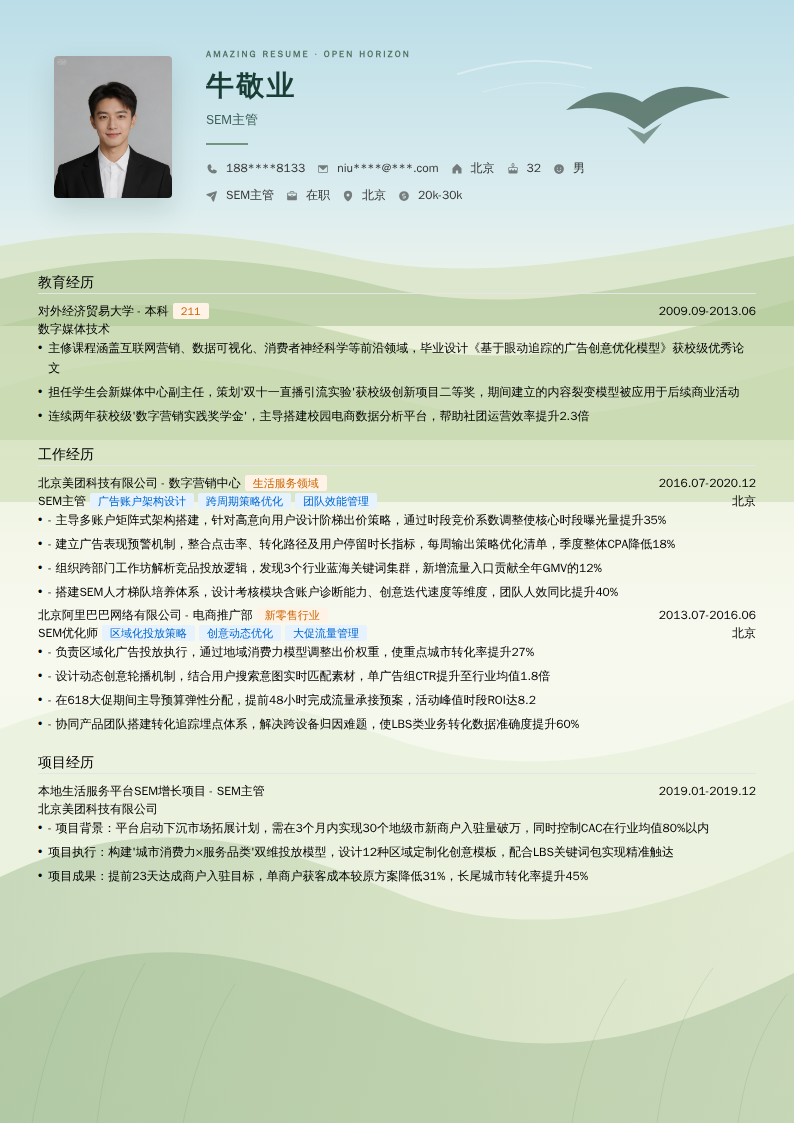 SEM主管简历模板