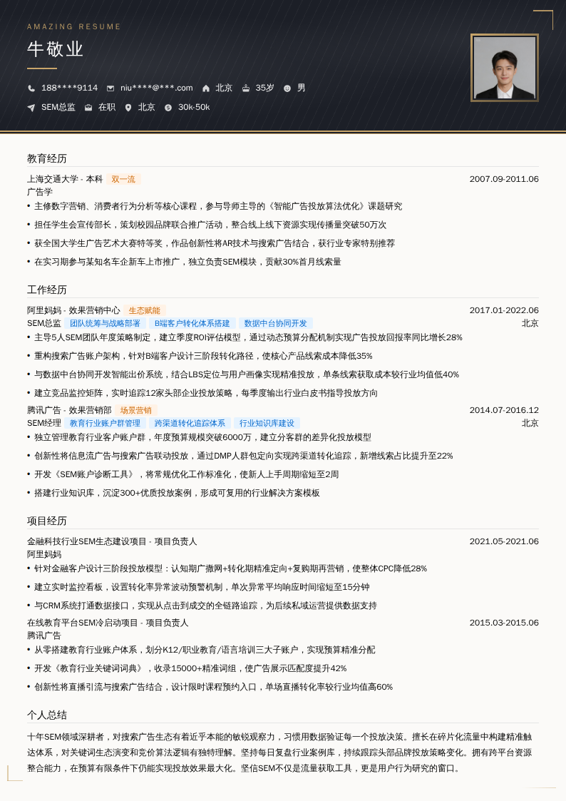 SEM总监简历模板