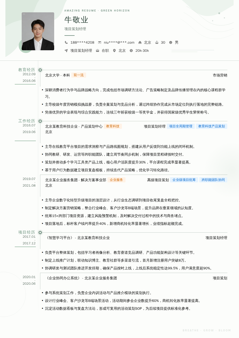项目策划经理简历模板