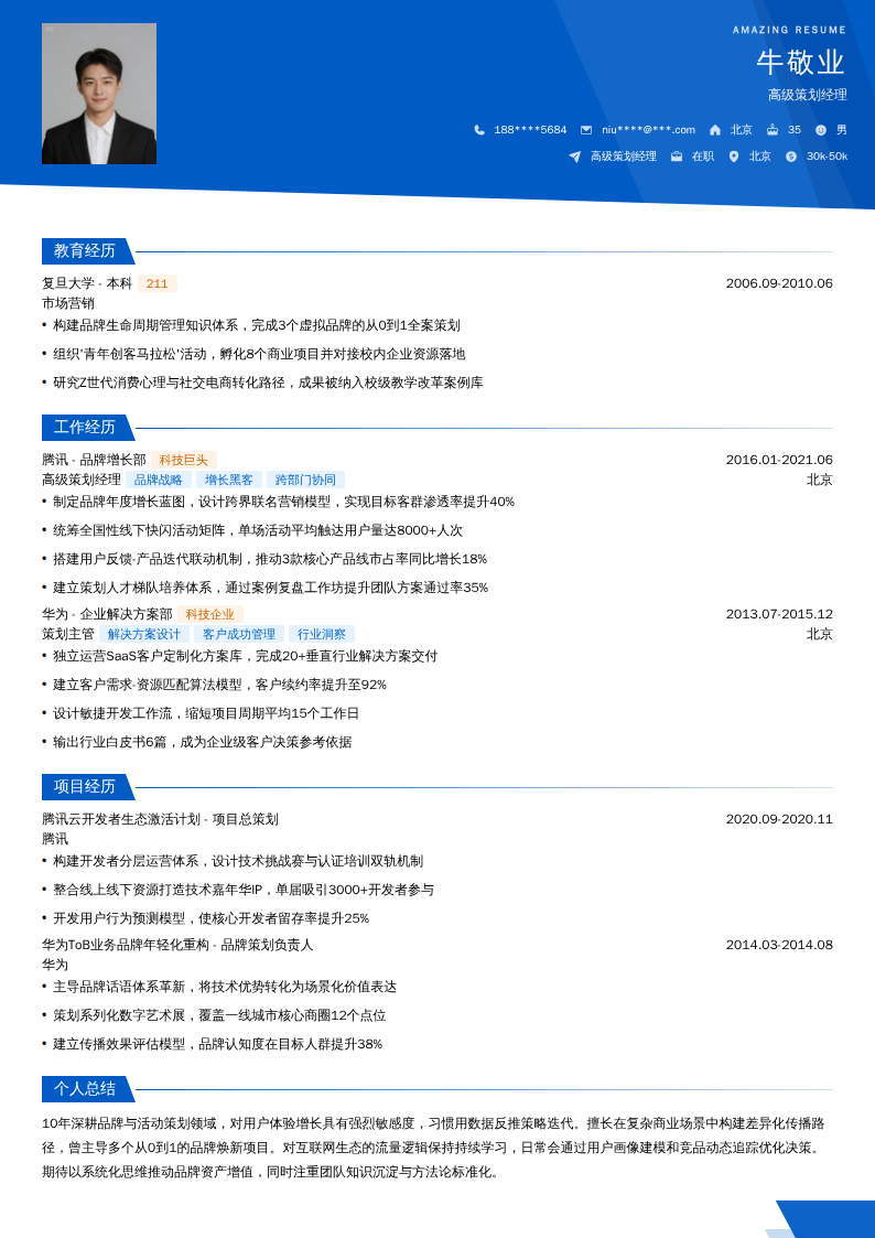 高级策划经理简历模板