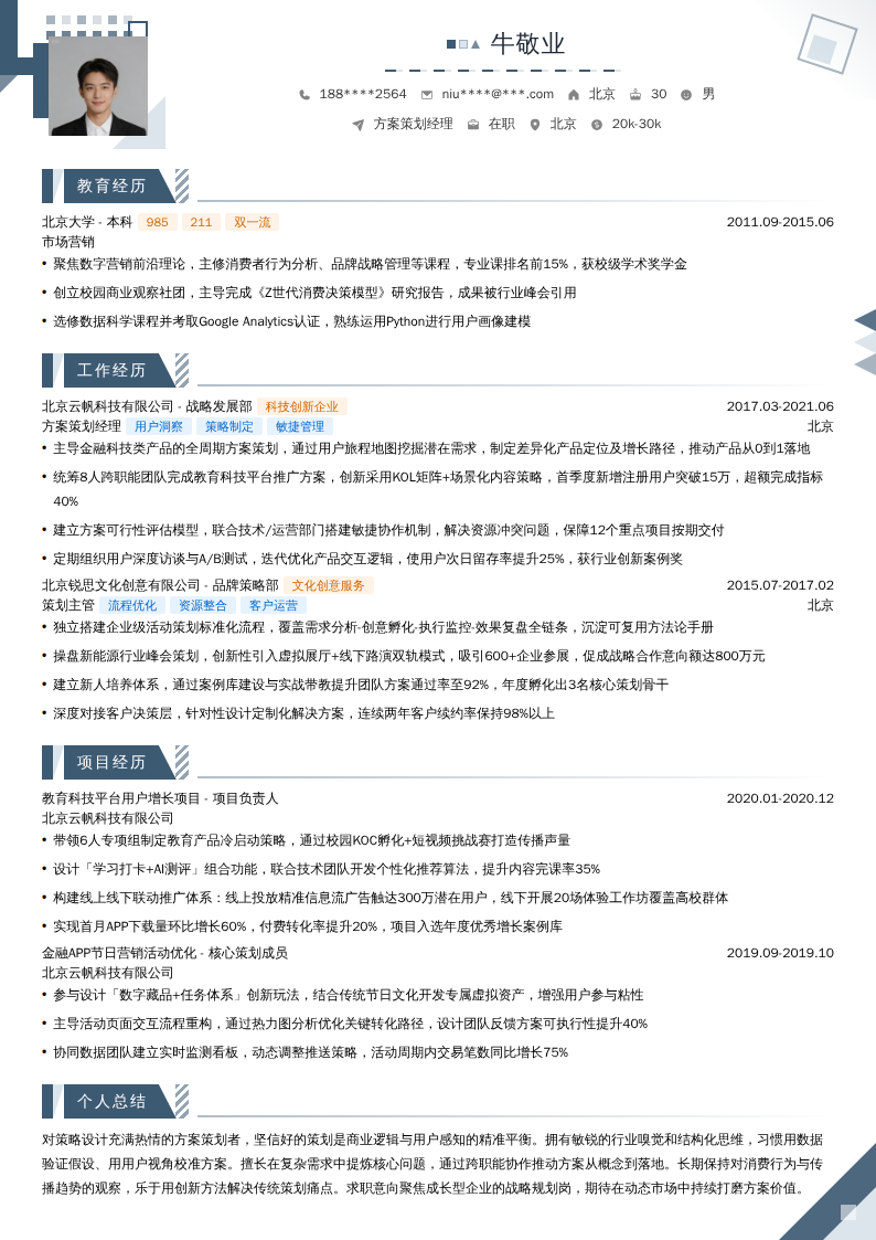方案策划经理简历模板