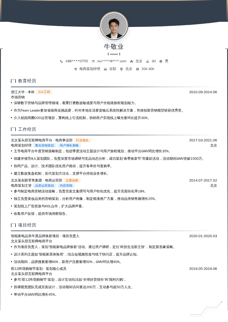 电商策划经理简历模板