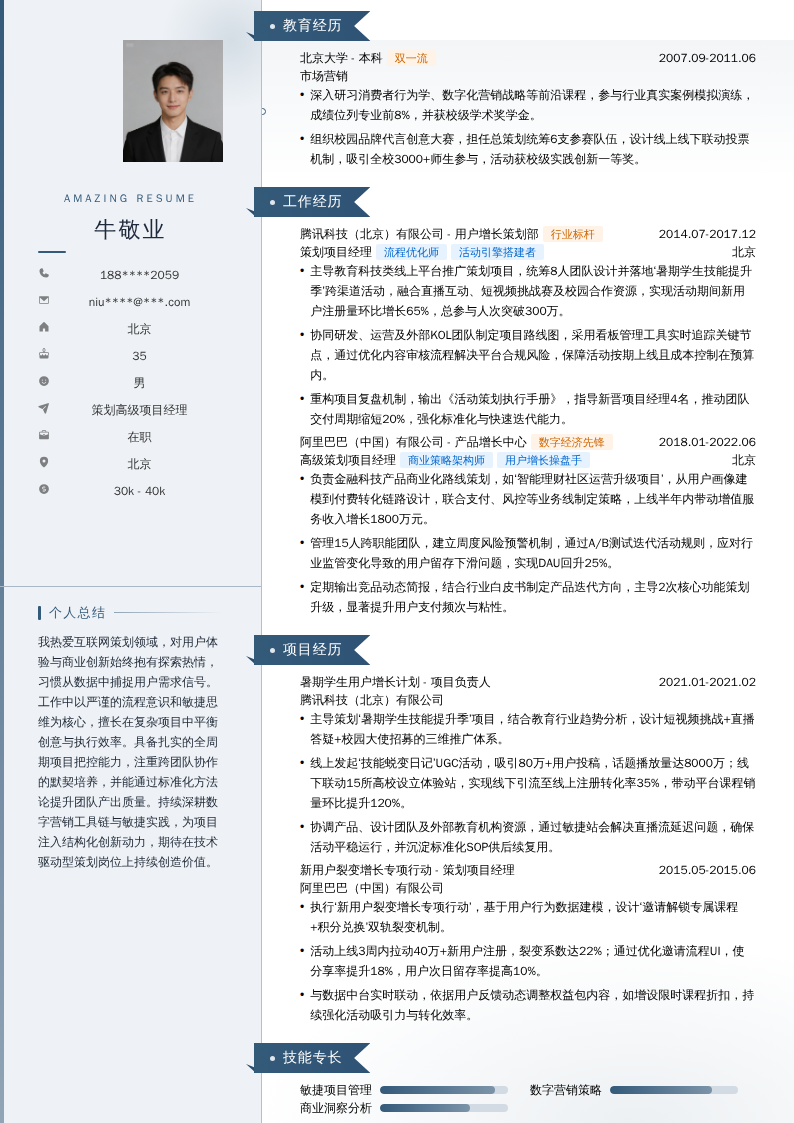 策划高级项目经理简历模板