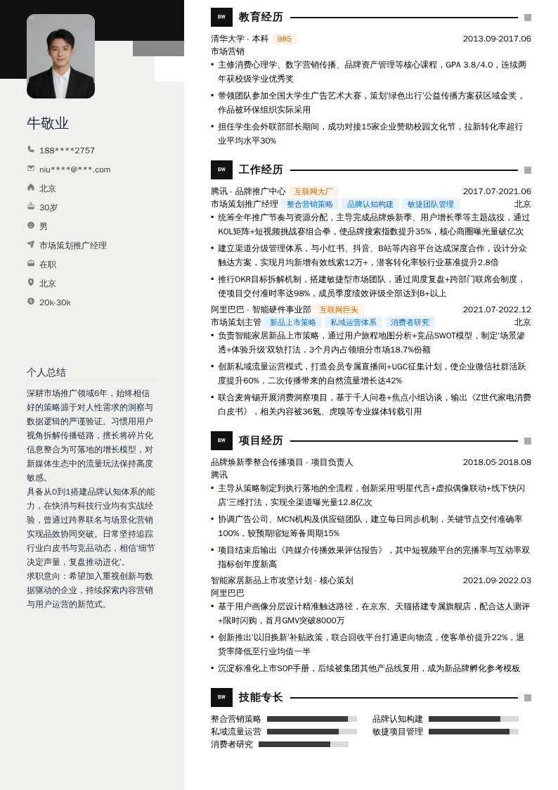 市场策划推广经理简历模板