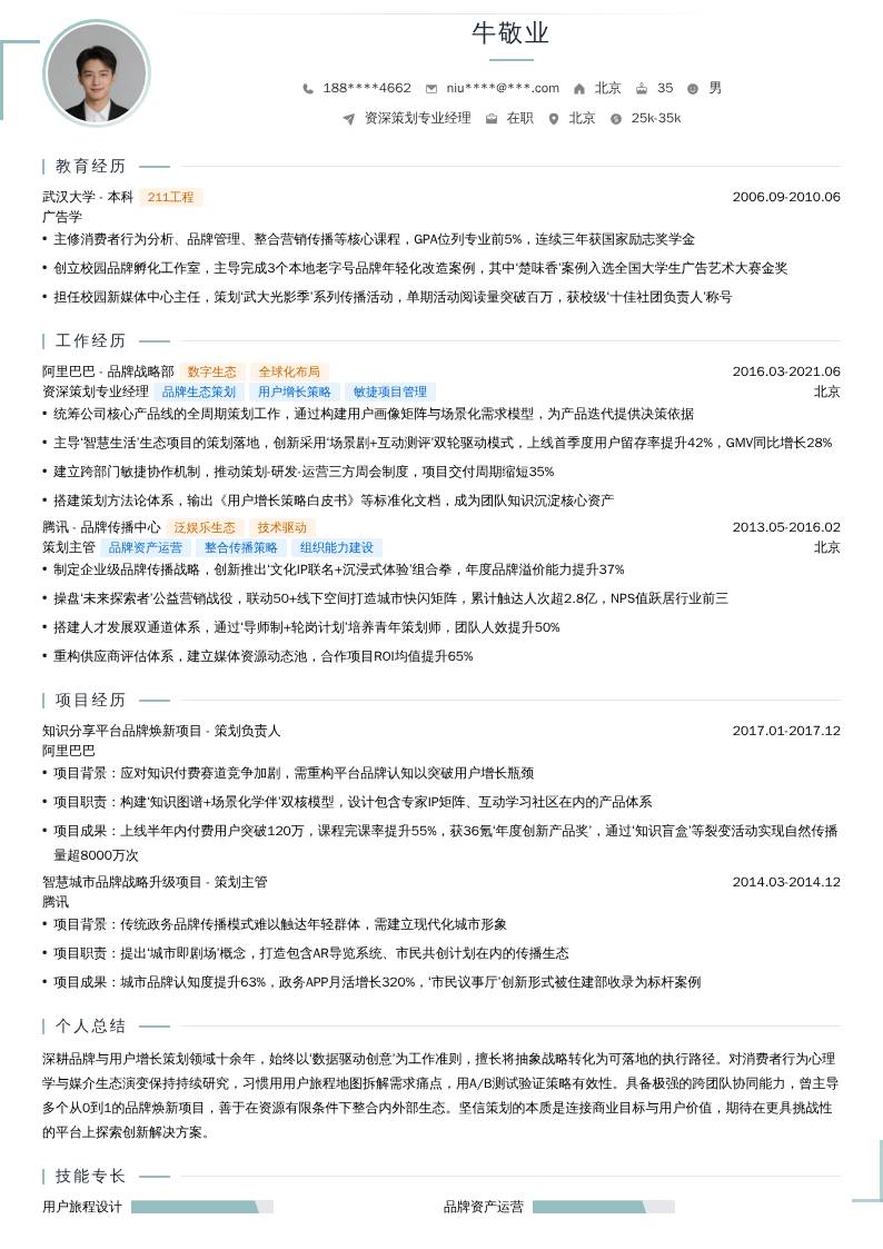 资深策划专业经理简历模板