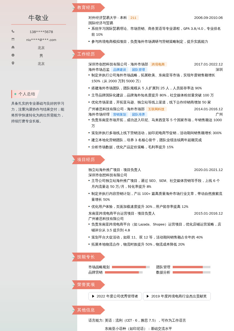 海外市场总监简历模板