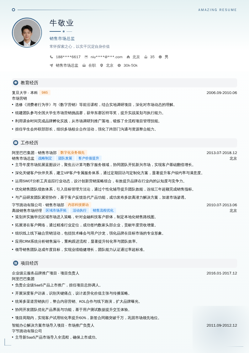 销售市场总监简历模板