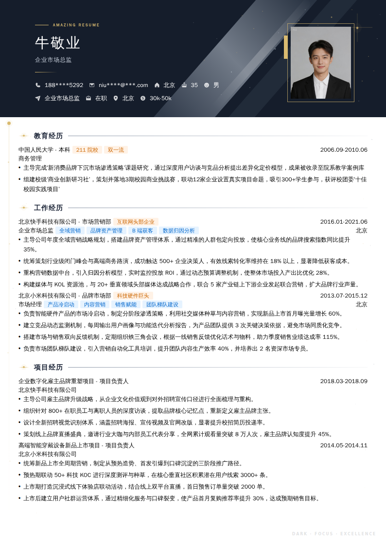 企业市场总监简历模板