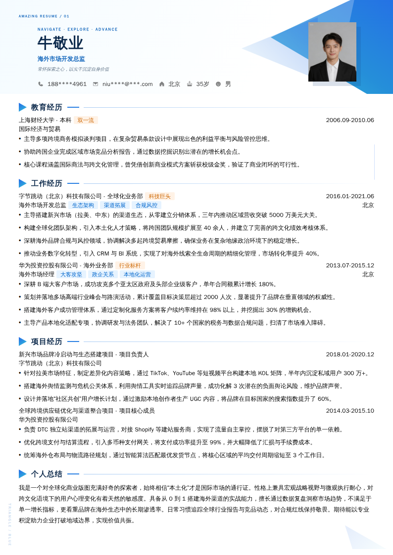 海外市场开发总监简历模板
