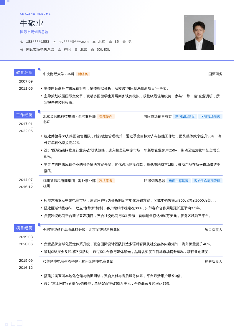 国际市场销售总监简历模板