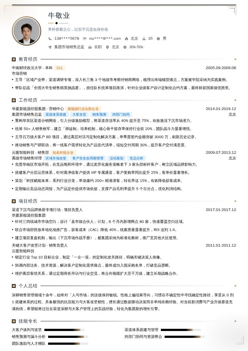 集团市场销售总监简历模板