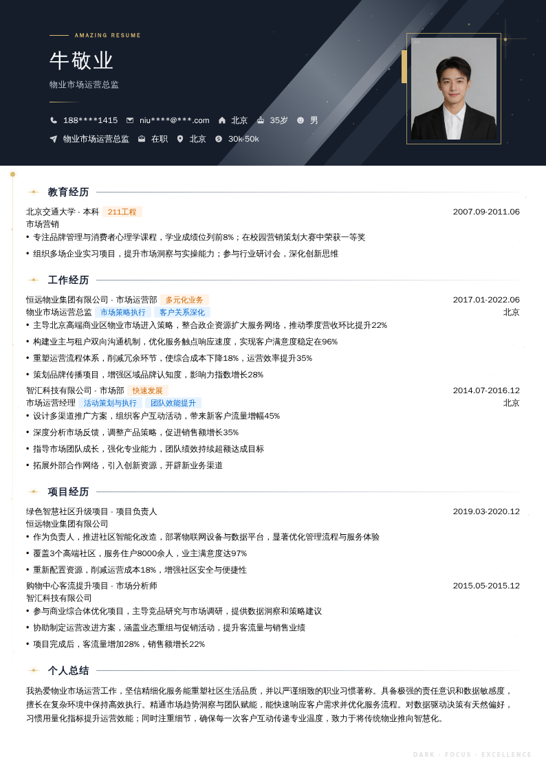 物业市场运营总监简历模板