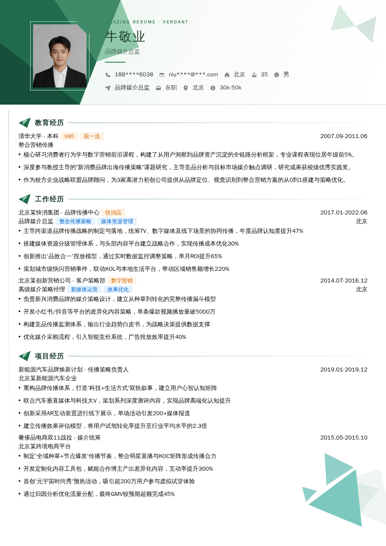 品牌媒介总监简历模板
