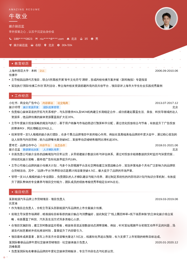 媒介副总监简历模板