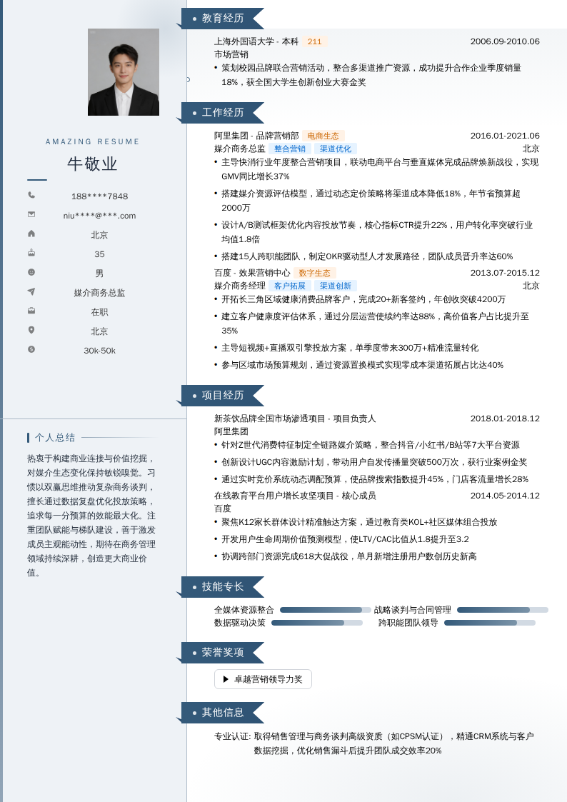 媒介商务总监简历模板