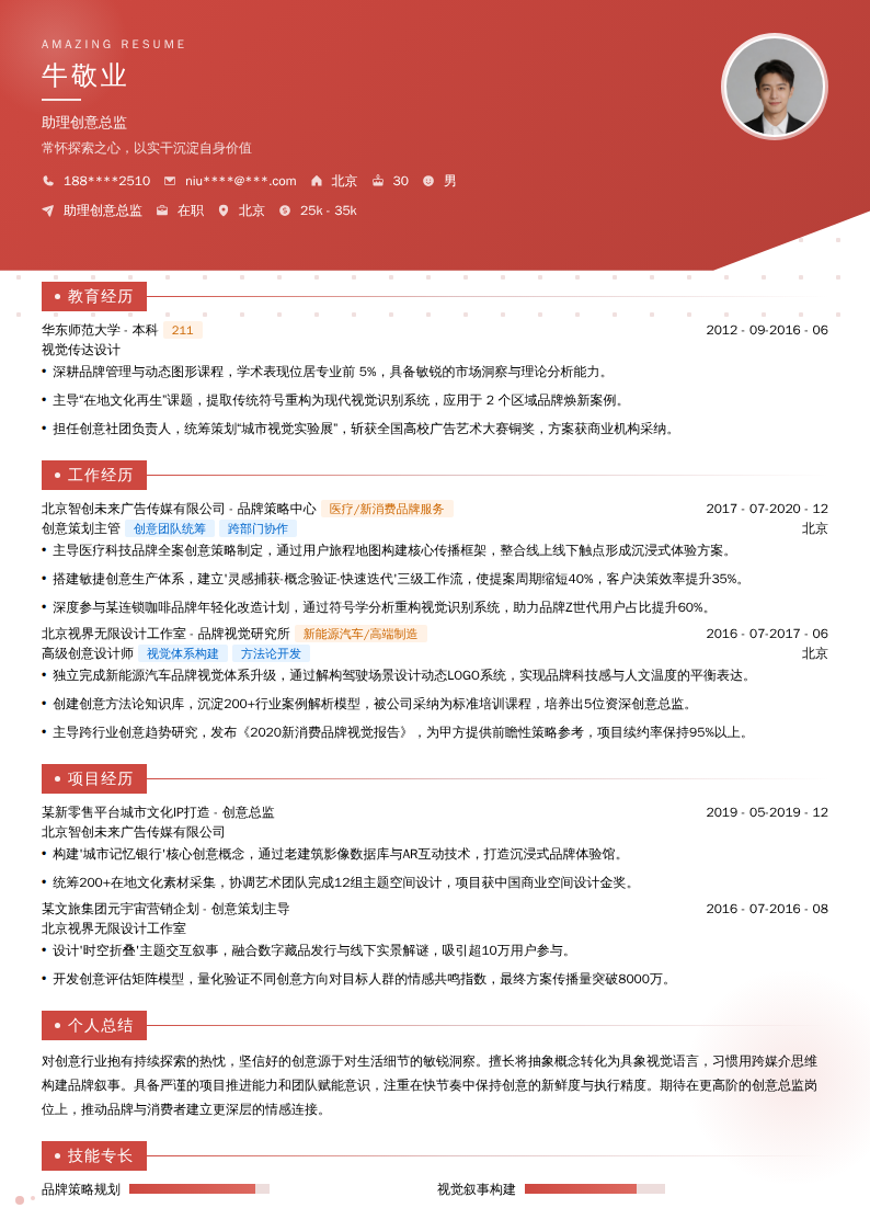 助理创意总监简历模板