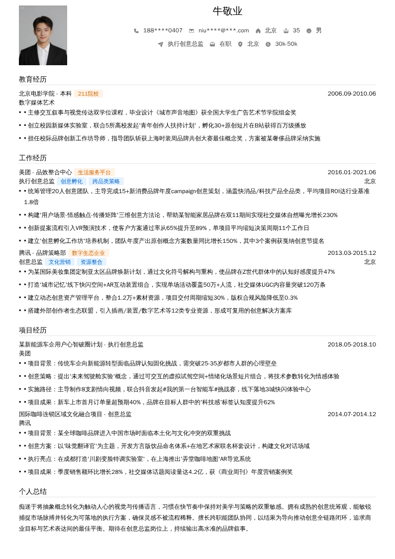 执行创意总监简历模板