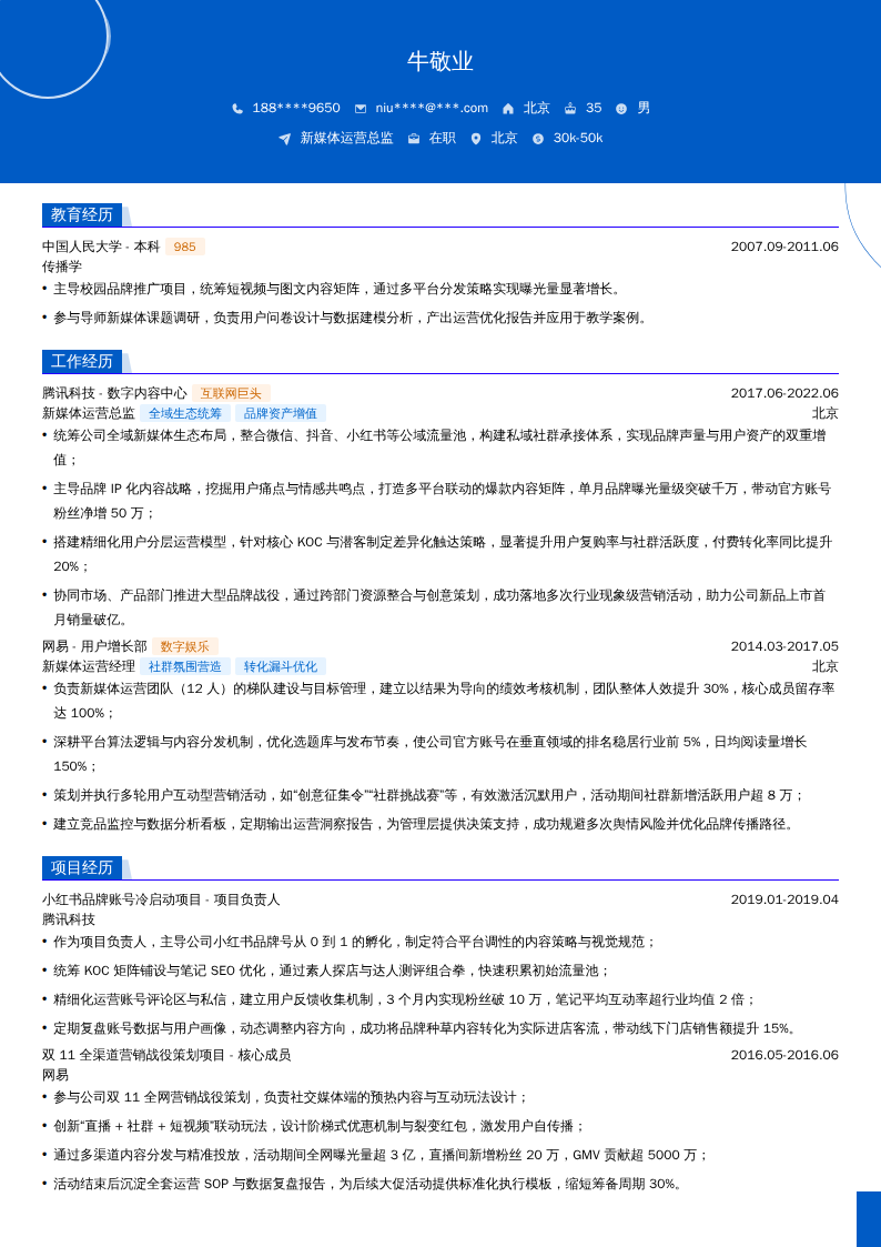新媒体运营总监简历模板