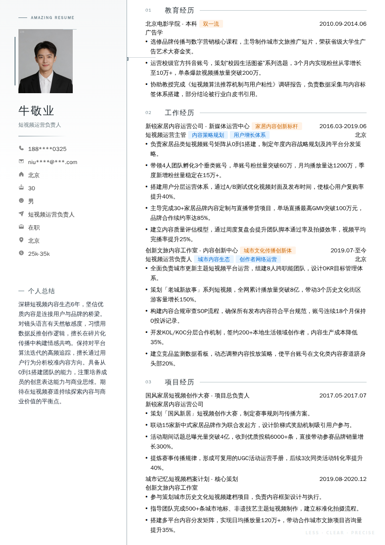 短视频运营负责人简历模板