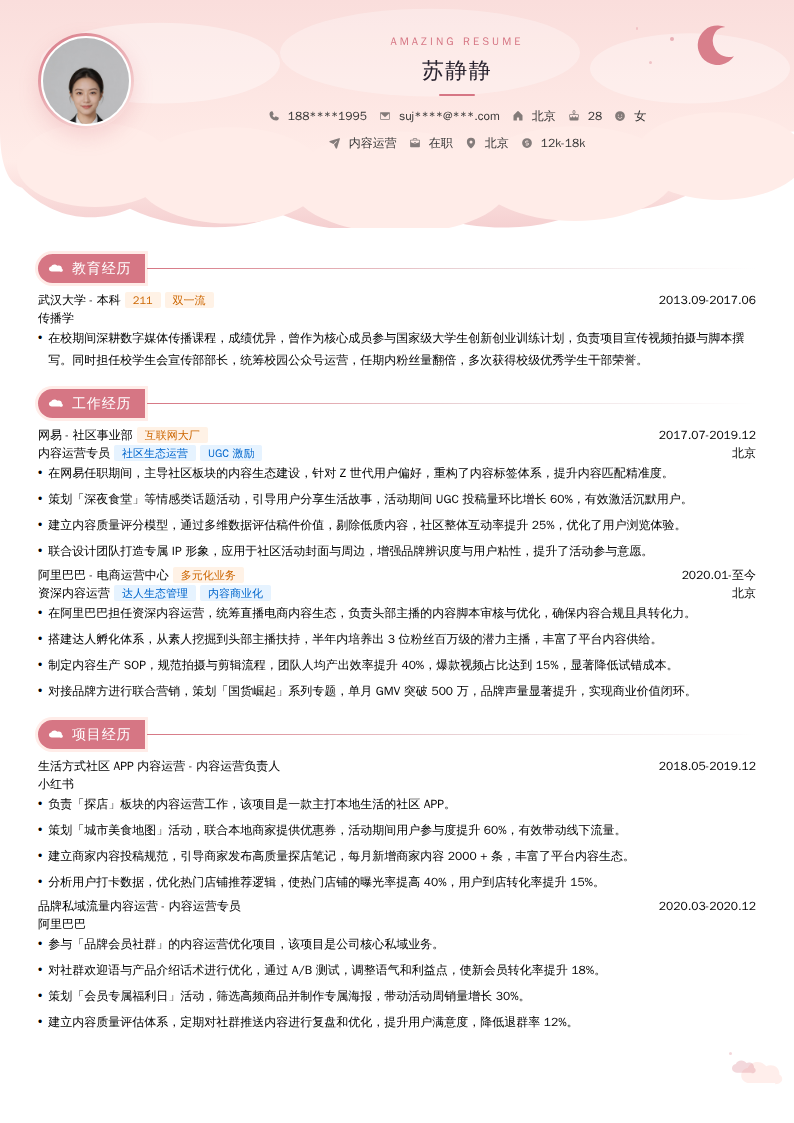 内容运营简历模板