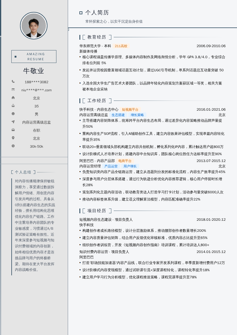 内容运营高级总监简历模板