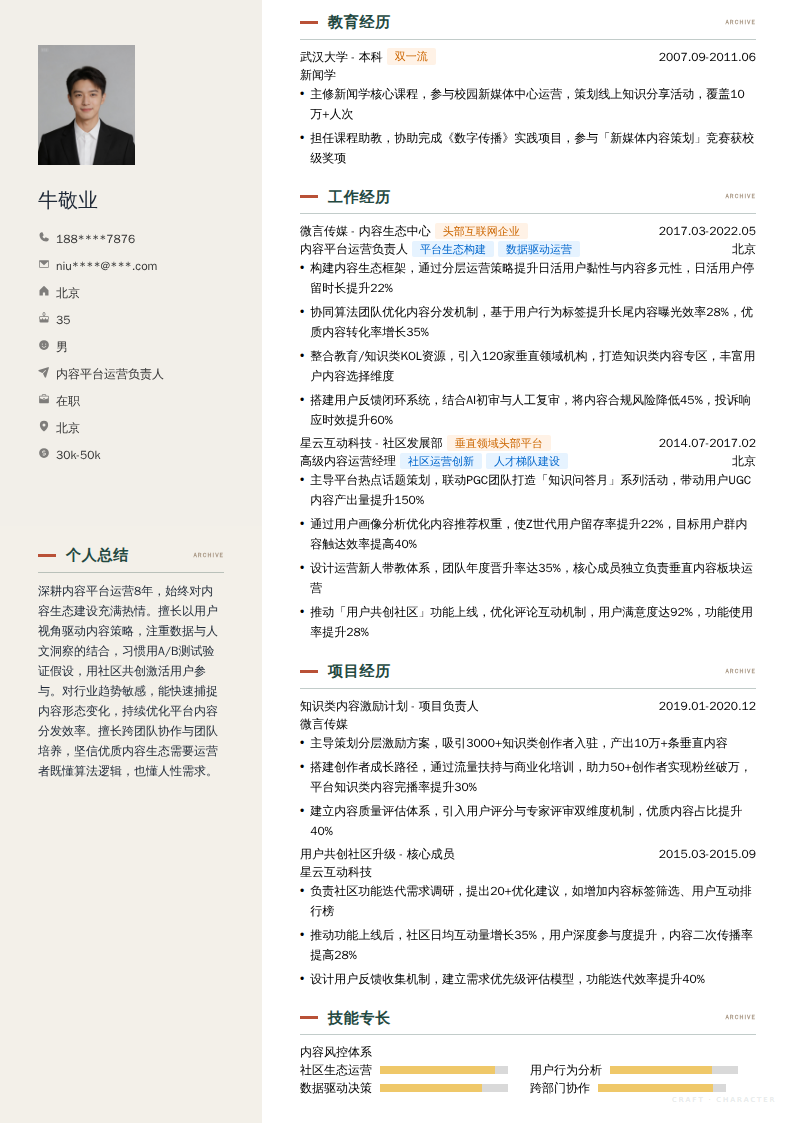 内容平台运营负责人简历模板