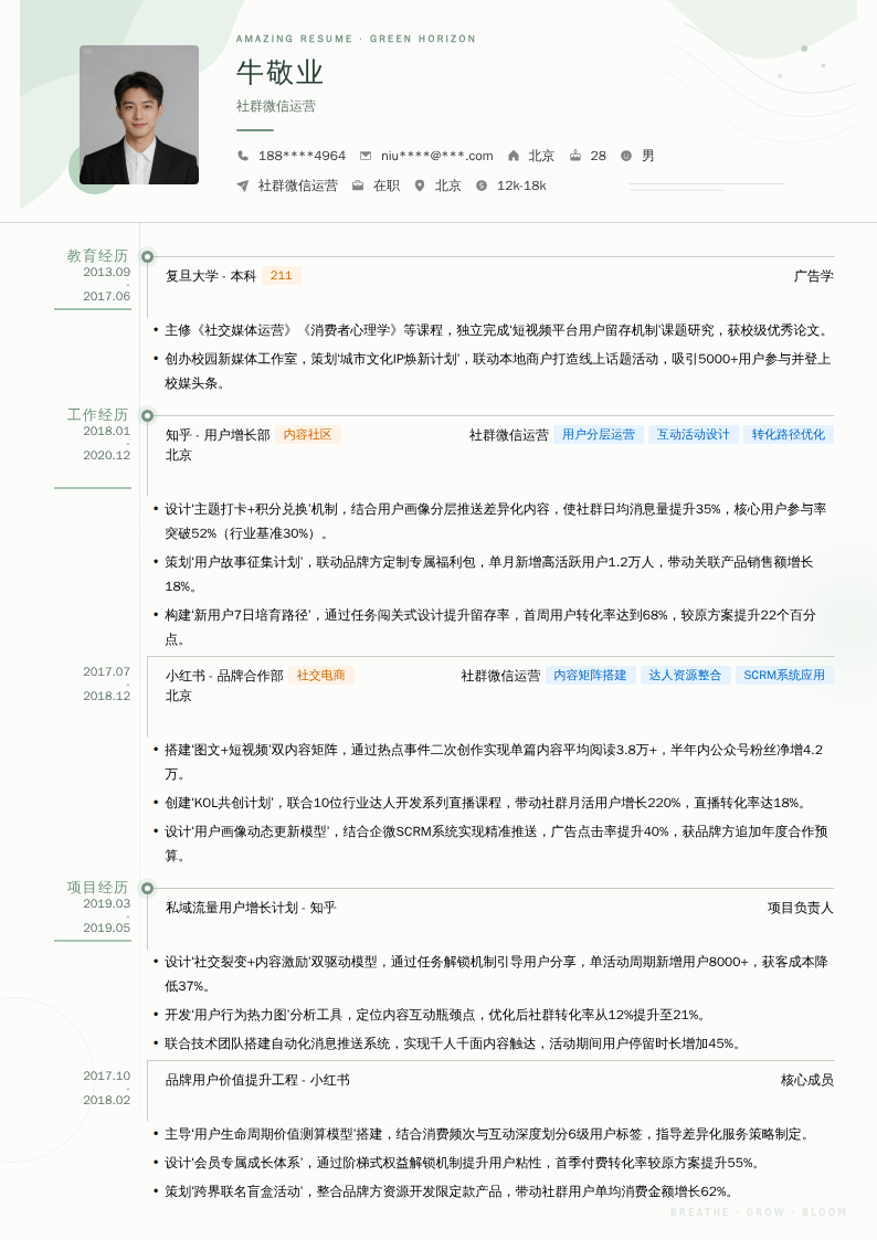 社群微信运营简历模板