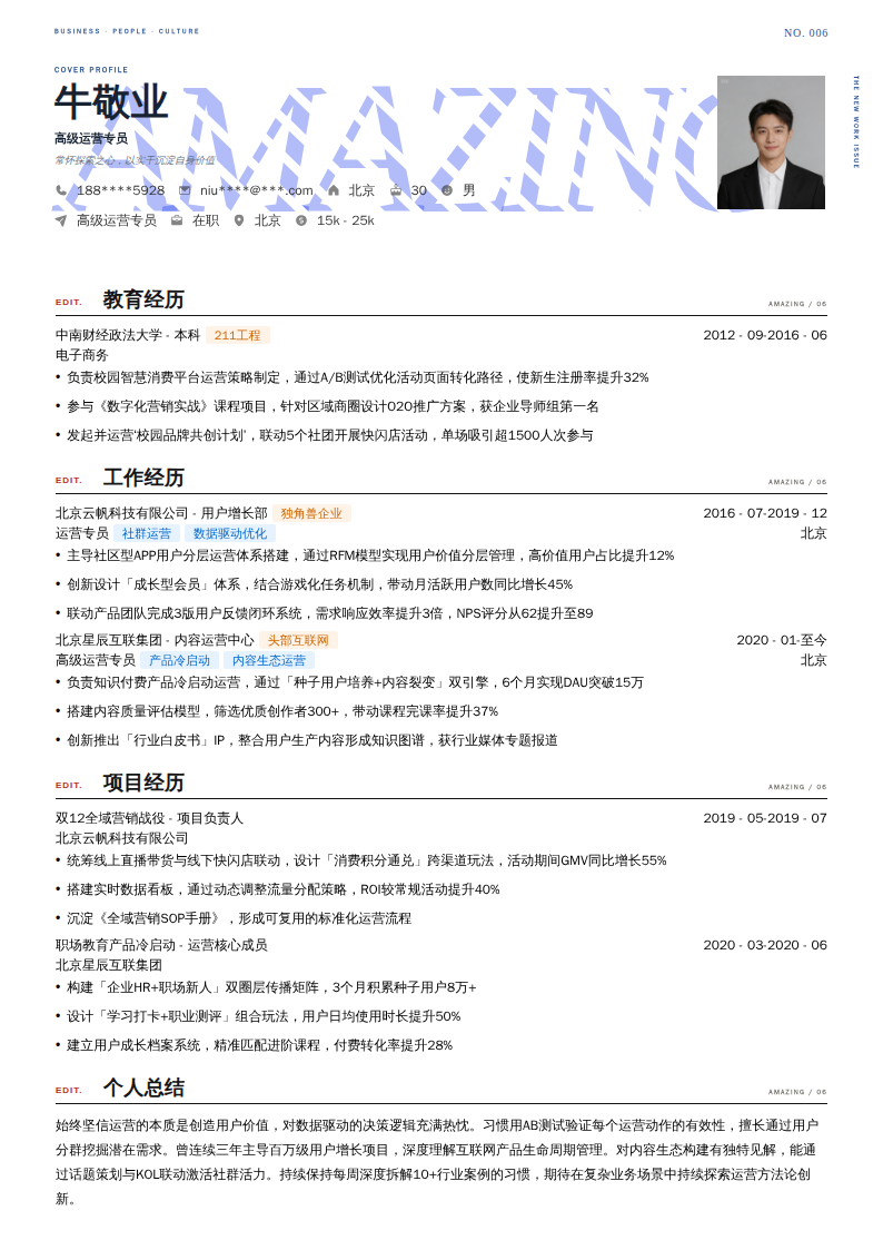 高级运营专员简历模板