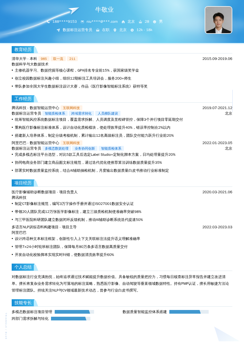 数据标注运营专员简历模板