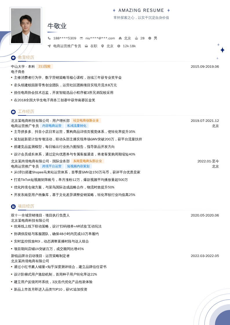 电商运营推广专员简历模板