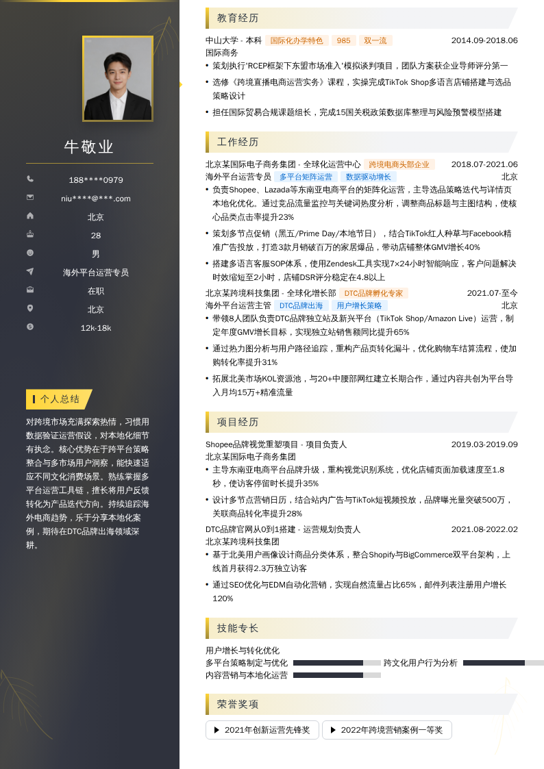 海外平台运营专员简历模板