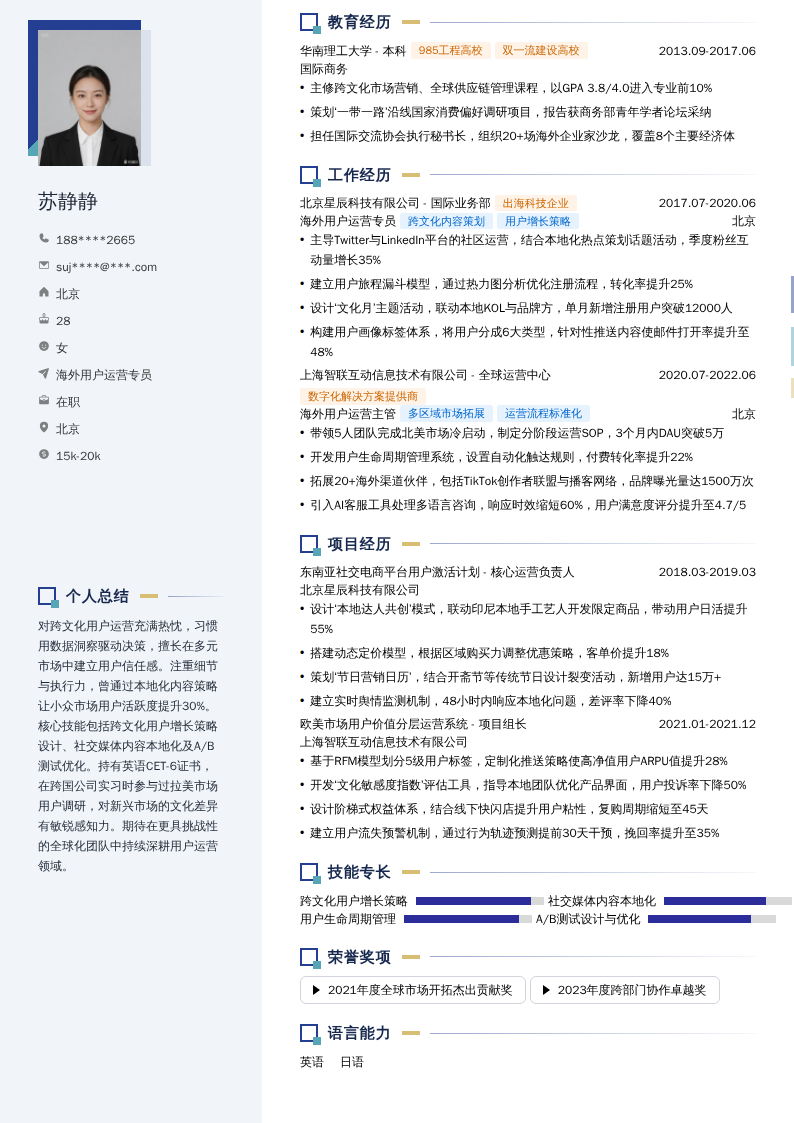 海外用户运营专员简历模板