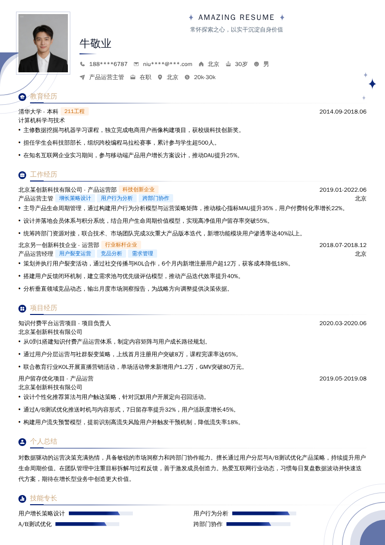 产品运营主管简历模板
