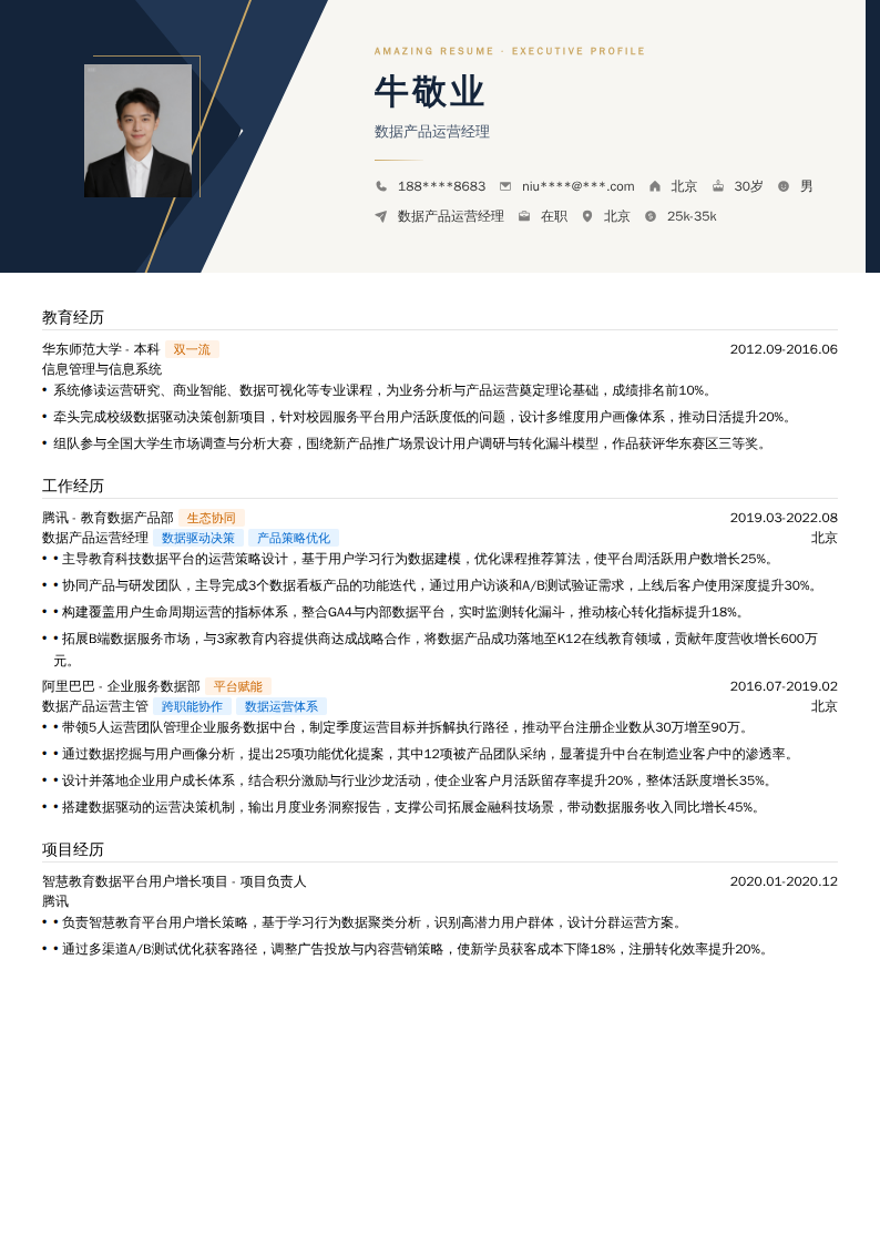 数据产品运营经理简历模板